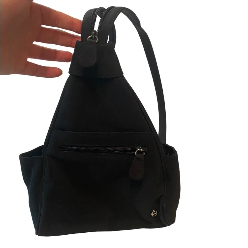 ETIENNE AIGNER small backpack bag purse all black silver logo zipper straps